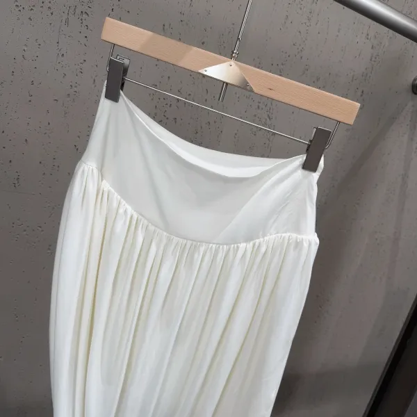Off-White Cropped Zip-Up Top and Draped Skirt Set Black - 15