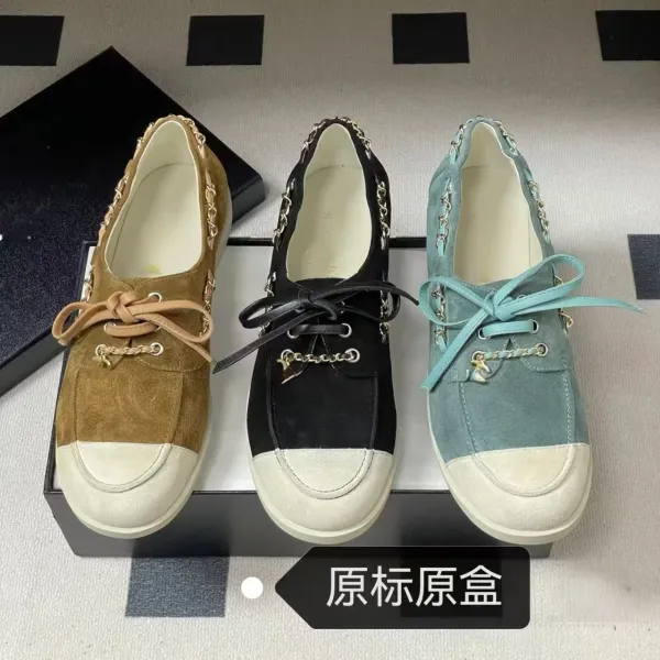 Chanel CC Chain Loafers Mint Green Suede Two-Tone Casual Shoes - 2