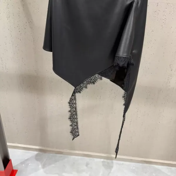 Saint Tears Asymmetrical Leather Skirt with Lace Trim Black Skirt - 9