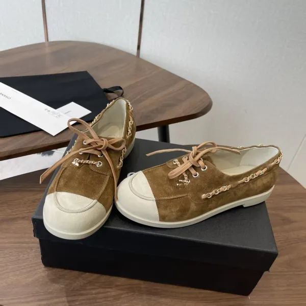 Chanel CC Chain Loafers Mint Green Suede Two-Tone Casual Shoes - 6