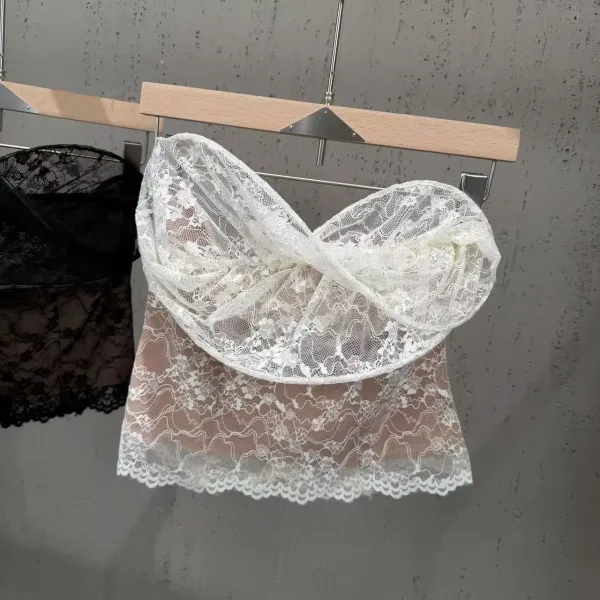 Lace Bustier Top in White and Black - 4