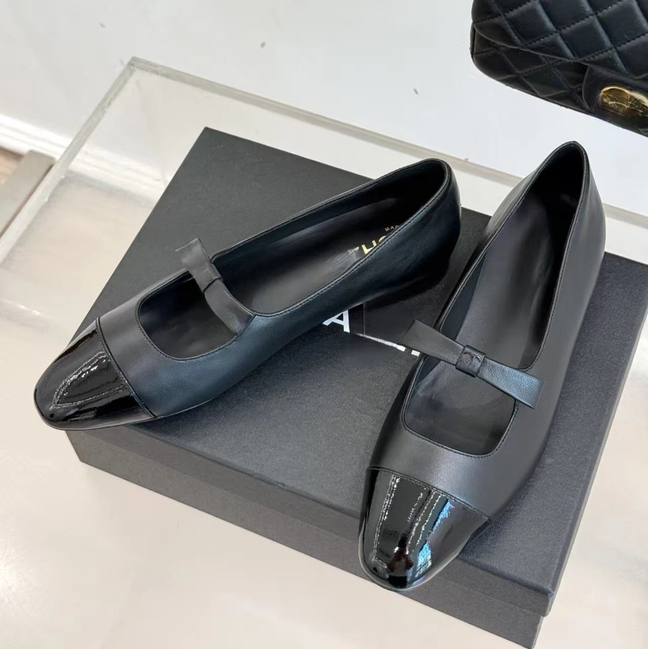 Chanel Two-Tone Patent Cap-Toe Flats Black - 6