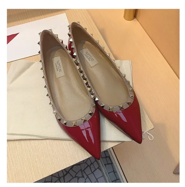 Valentino Garavani Rockstud Pointed-Toe Flats White Leather Shoes - 44