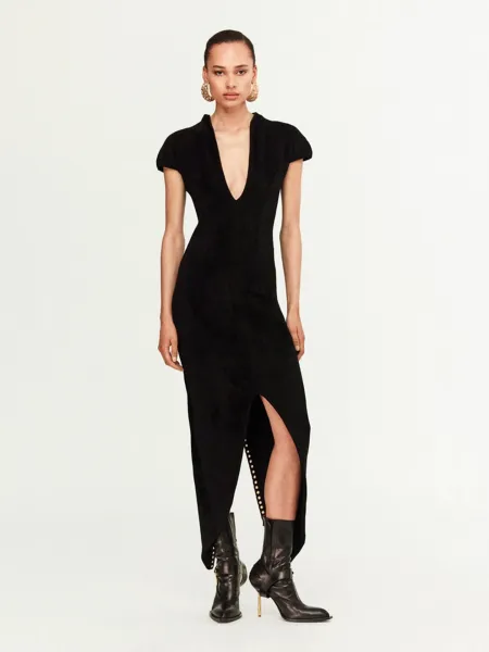 Valentino Garavani Rockstud Lace-Up Midi Dress Black and Burgundy - 3