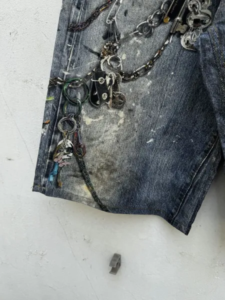Acne Studios Distressed Denim Shorts with Chain Embellishments Blue - 20