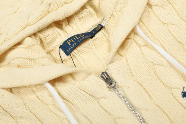 Polo Ralph Lauren Cable Knit Hooded Zip-Up Sweater Black - 24