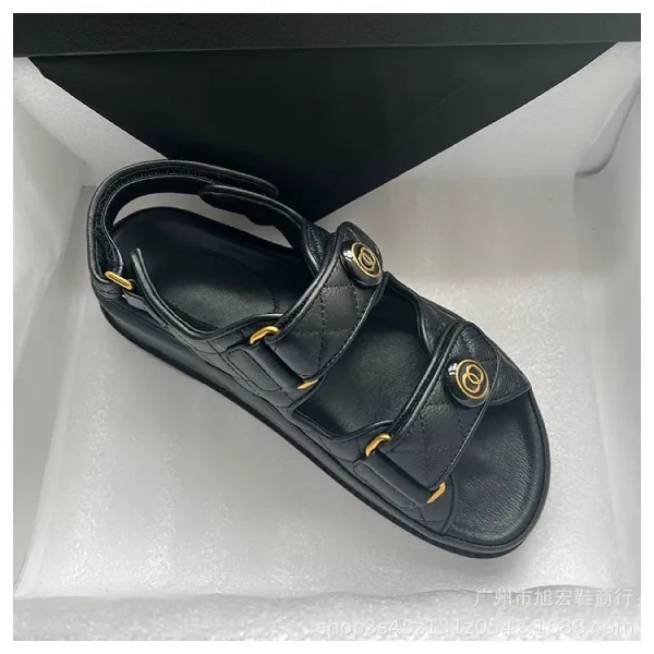 Chanel CC Logo Quilted Leather Sandals Black - 14