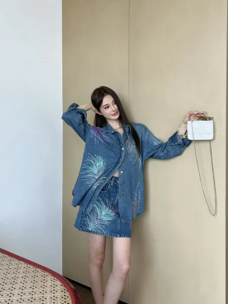 Dior Feather-Embroidered Denim Shirt Blue - 5