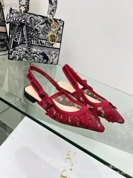 Dior J'Adior Lace Embellished Red Slingback Heels - 4