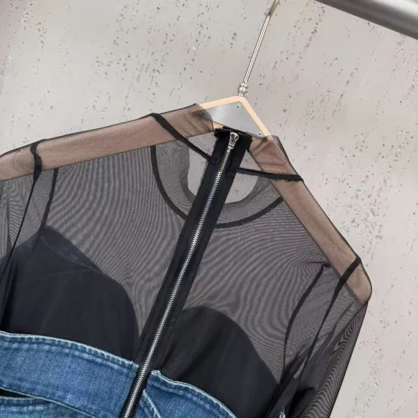 Off-White Denim Bow Mesh Top Blue/Black - 17
