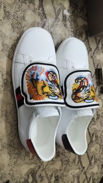 Gucci Ace Cat-Embroidered Sequin White Sneakers - 7