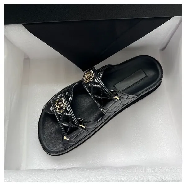 Chanel CC Logo Quilted Leather Sandals Black - 7