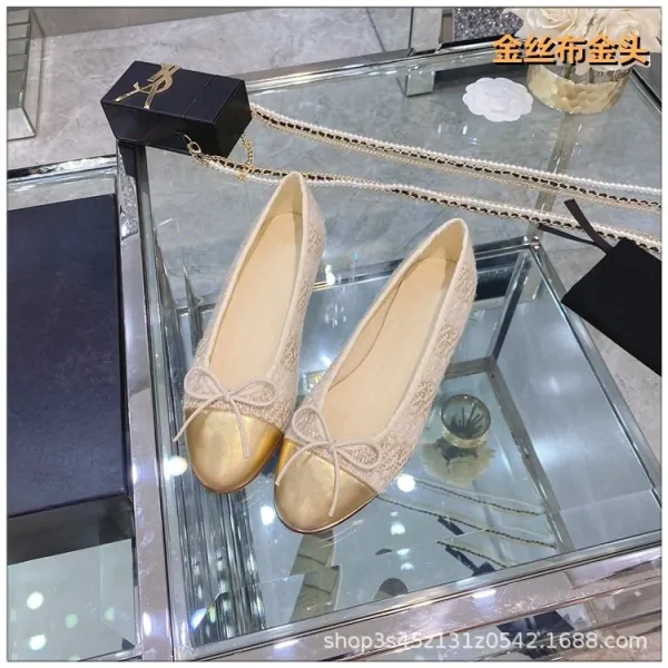 Chanel Tweed Bow Flat Black-Gold Loafers - 10