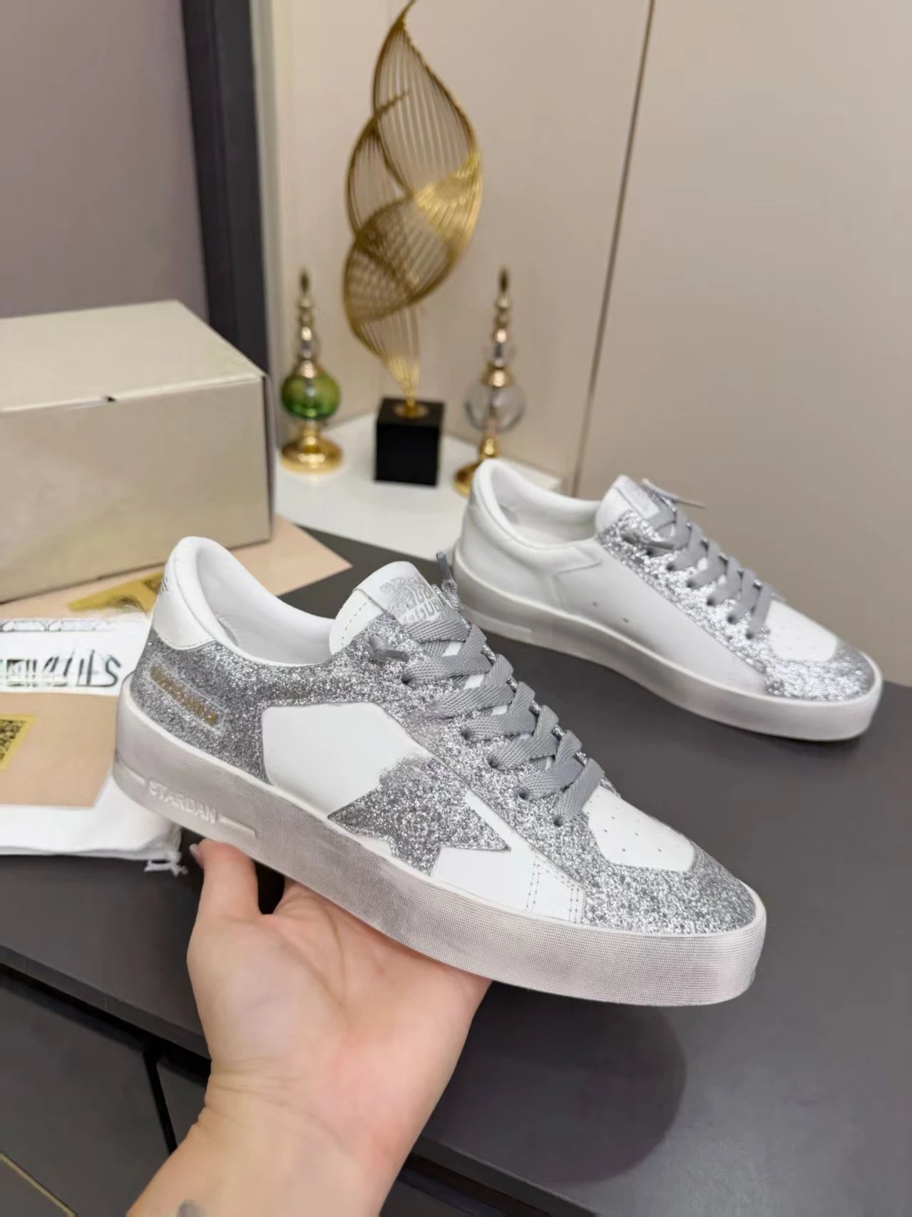 Golden Goose Super-Star Black and White Leather Sneakers - 7