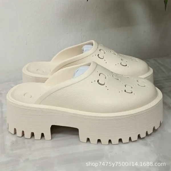 Gucci GG Marmont Platform Clog Beige Sandals - 5