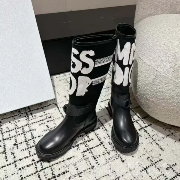 Off-White x Missoni Collaboration Logo Print Knee Boots Black/Beige - 30