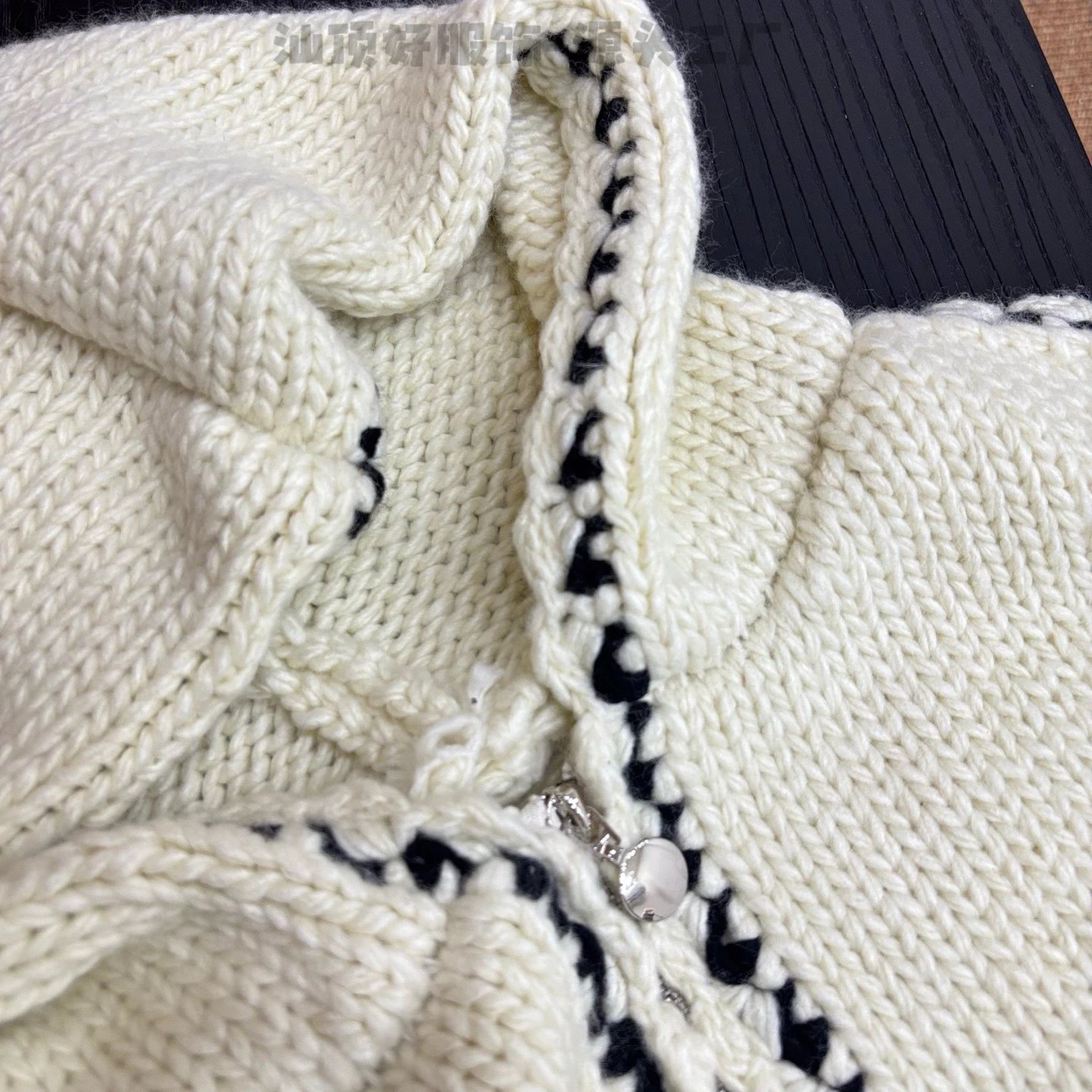 Hand-Knit Crochet-Trim Hooded Cardigan Beige Knit Cardigan - 24