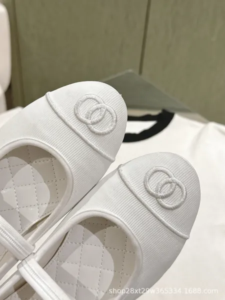 Chanel Mary Jane Ballet Flats White Leather Shoes - 5