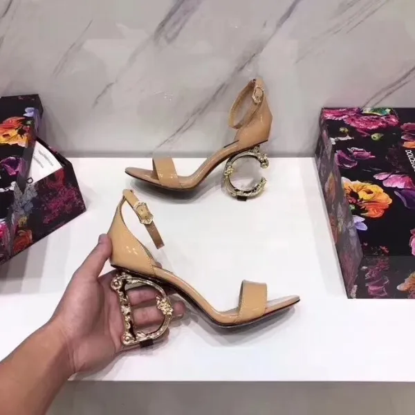Versace Chain-Link Ankle Strap Heels in Red, Black, and Beige - 8