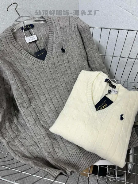 Ralph Lauren Cable Knit V-Neck Sweater White - 10
