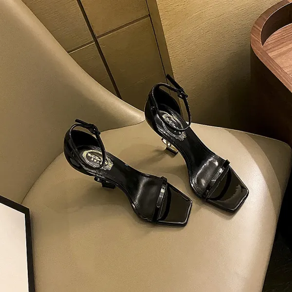 Saint Laurent Tribute Sandals Black Patent Leather Heels - 21