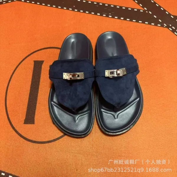 Hermès Oran Slide White and Black Leather Sandals - 20
