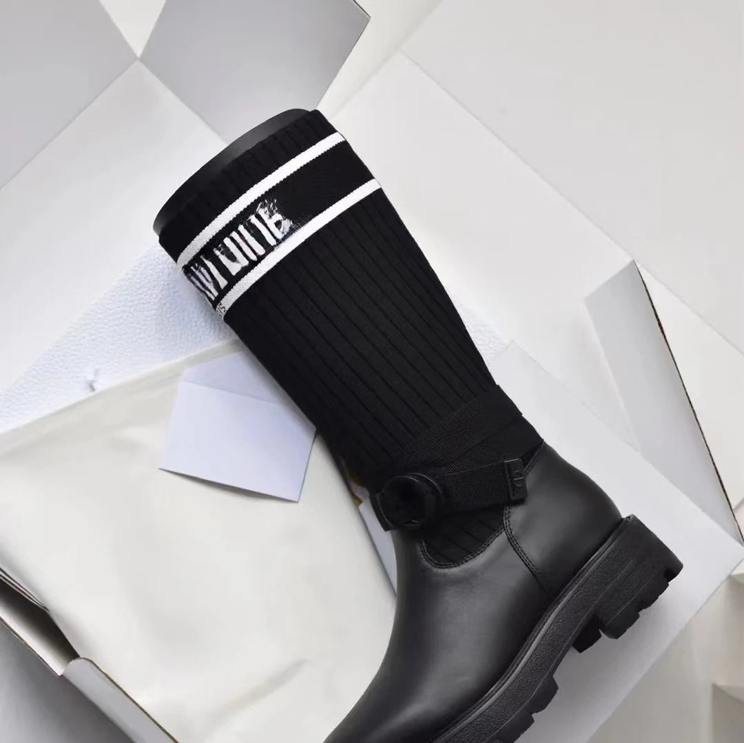 Dior Sock Boots Black Knit-Top Chunky Sole Boots - 5