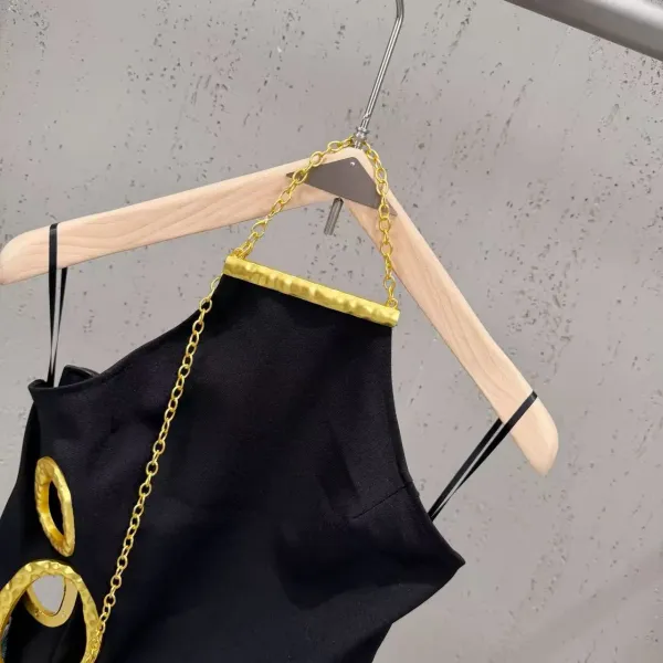 Saint Tears Gold Ring-Embellished Black Slip Dress - 3