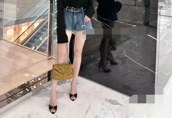 Saint Laurent Ruched Mule in Brown Leather Heels - 7