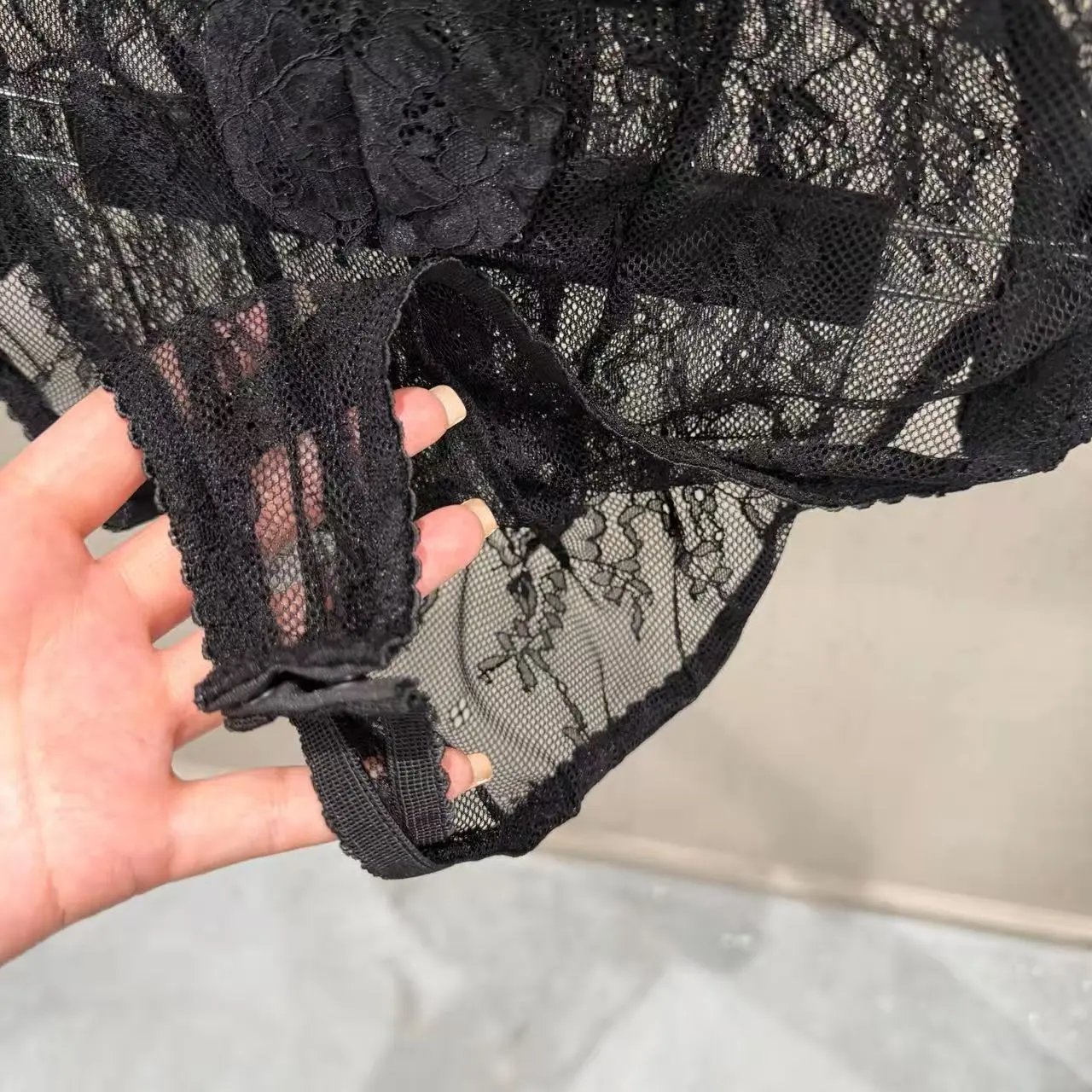 Black Lace Sheer Bodysuit with Crisscross Straps Underwear - 7