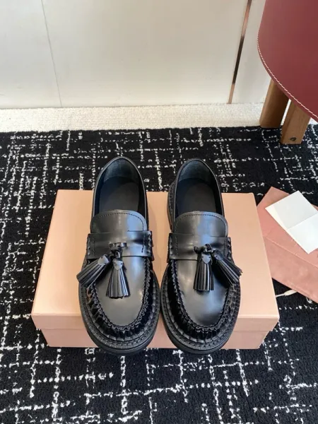 Prada Tassel Loafers Black Leather Shoes - 6