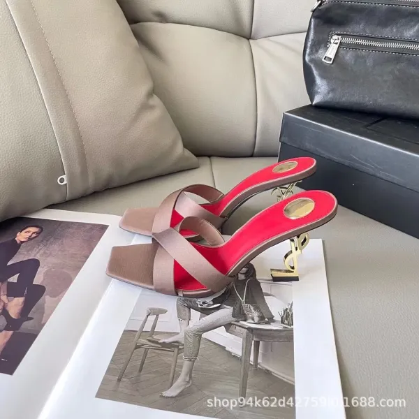 Saint Laurent Satin Mule in Bronze Block Heel Sandals - 8