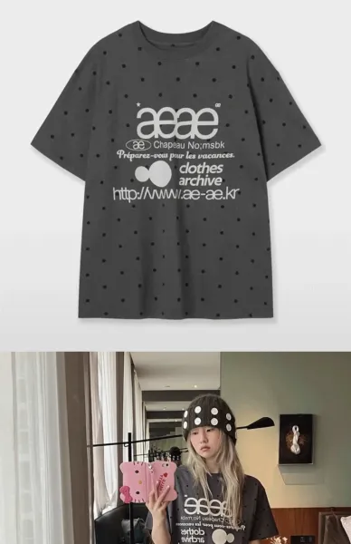 aeae Polka Dot Archive Print T-Shirt Gray - 26