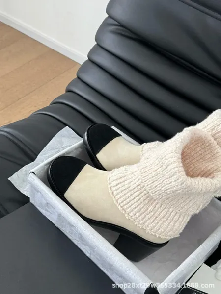 Chanel Knit-Top Ankle Boots Black - 5
