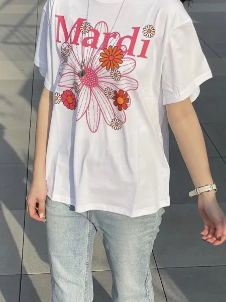 Mard Daisy Graphic Oversized T-Shirt Beige - 15