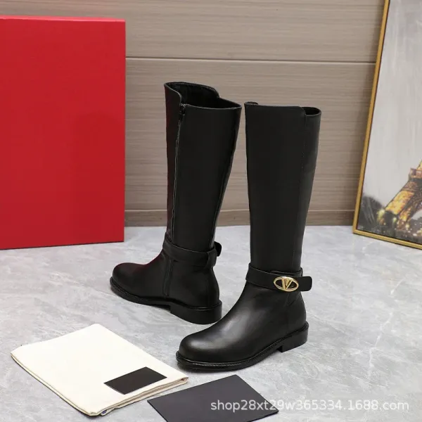 Valentino Garavani VLogo Knee-High Boots Burgundy Leather Boots - 19
