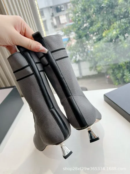 Dior Saddle Ankle Boots Gray and Black Knit with Chain Detail Heels - 6