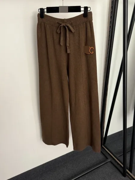 Celine Triomphe Logo Knit Hoodie and Wide-Leg Pants Set Brown - 7