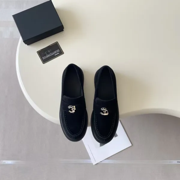 Chanel CC Logo Velvet Loafers Black - 4