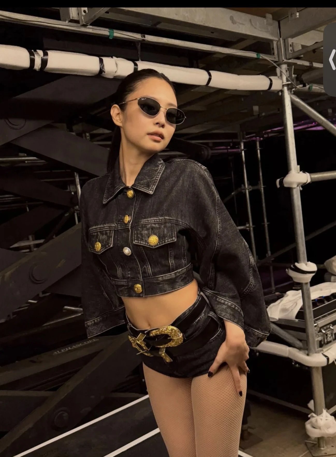 Versace Jeans Couture Cropped Denim Jacket with Gold Hardware in Acid Wash Gray - 3