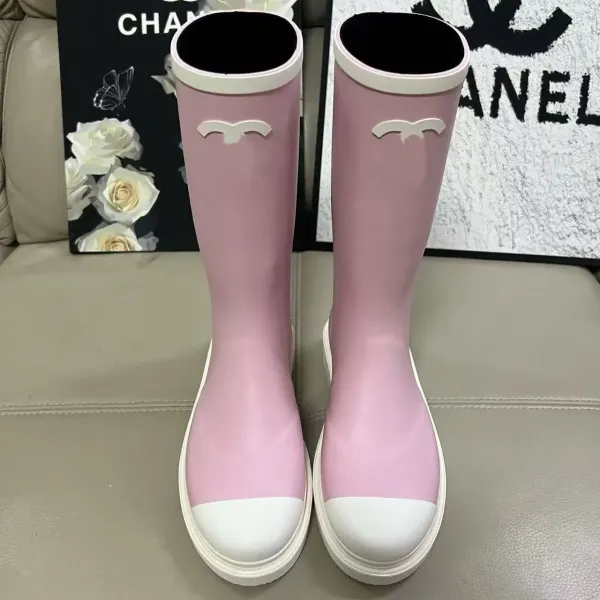Chanel Rain Boots Beige and White Knee-High Boots - 4