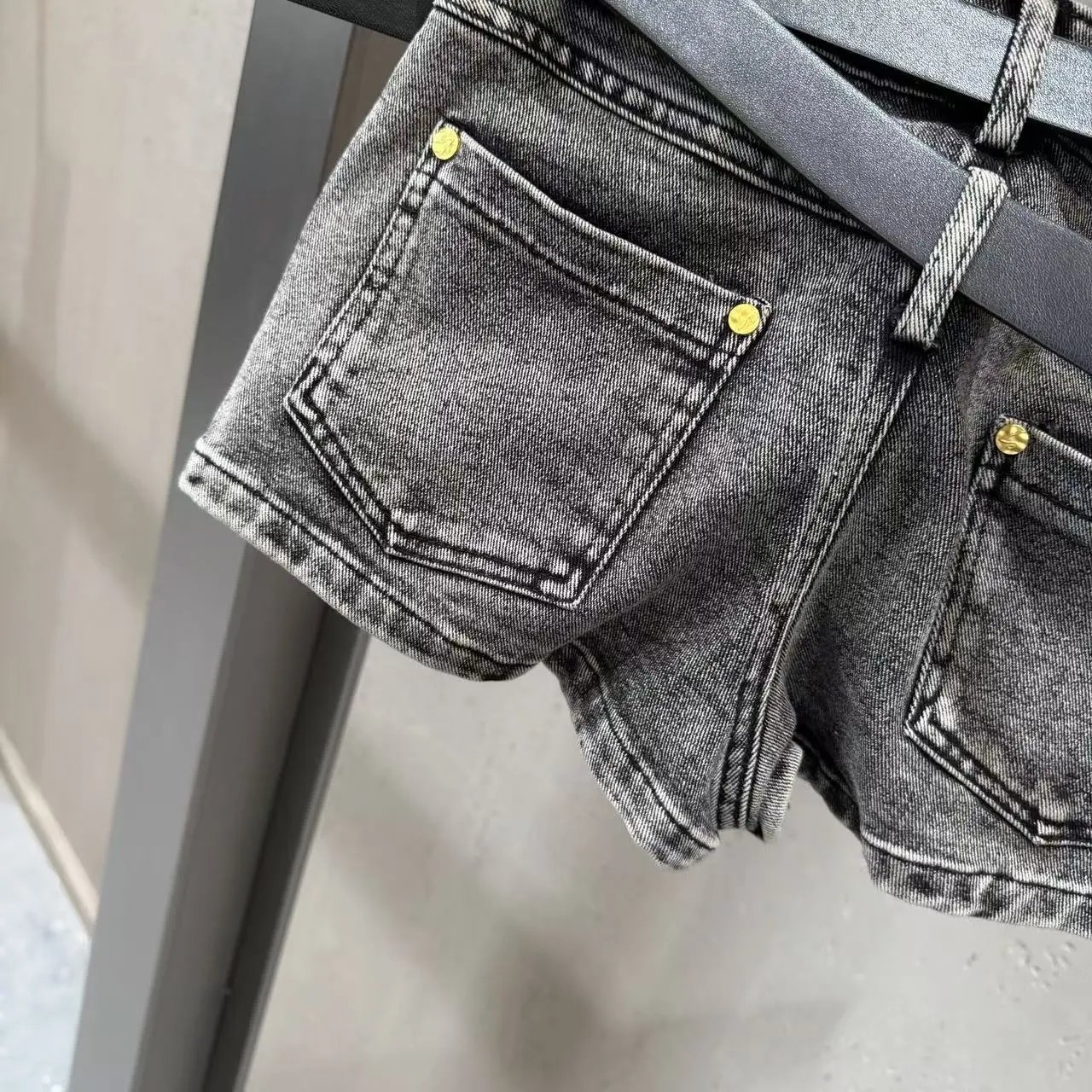 Versace Jeans Couture Cropped Denim Jacket with Gold Hardware in Acid Wash Gray - 20