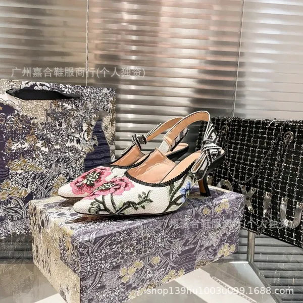 Dior J'Adior Slingback Heels Multicolor Floral Embroidered Pointed-Toe Pumps - 28