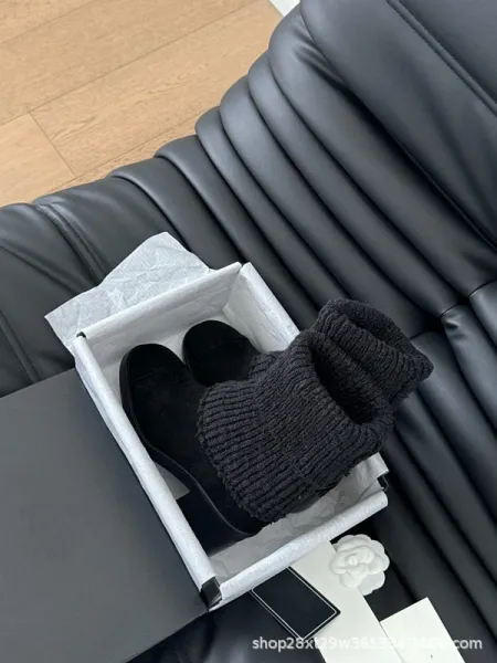 Chanel Knit-Top Ankle Boots Black - 9
