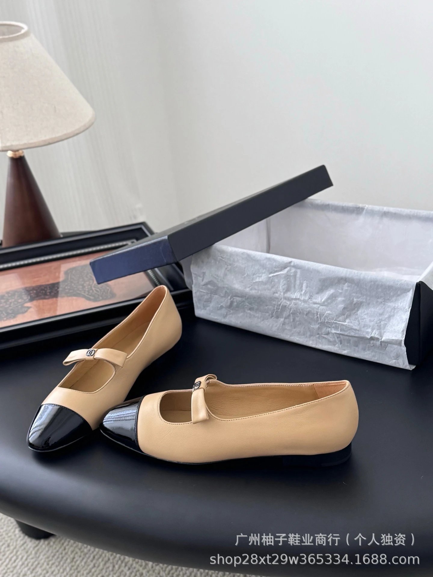 Chanel Mary Jane Flats Pink and Black Two-Tone Leather Shoes - 11
