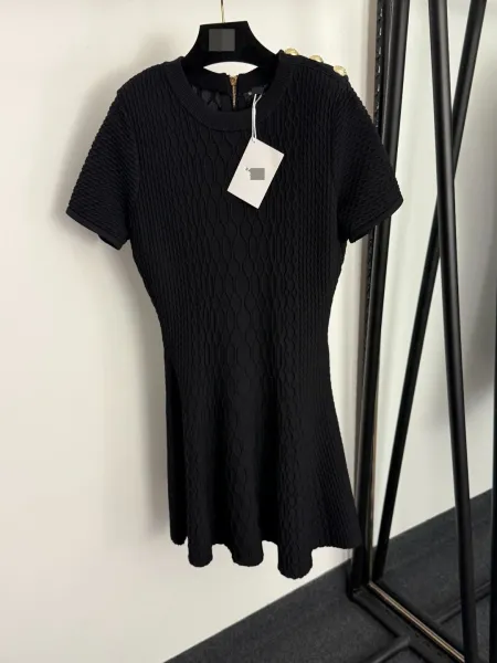 Balenciaga Knit Dress with Gold Shoulder Studs Black - 4