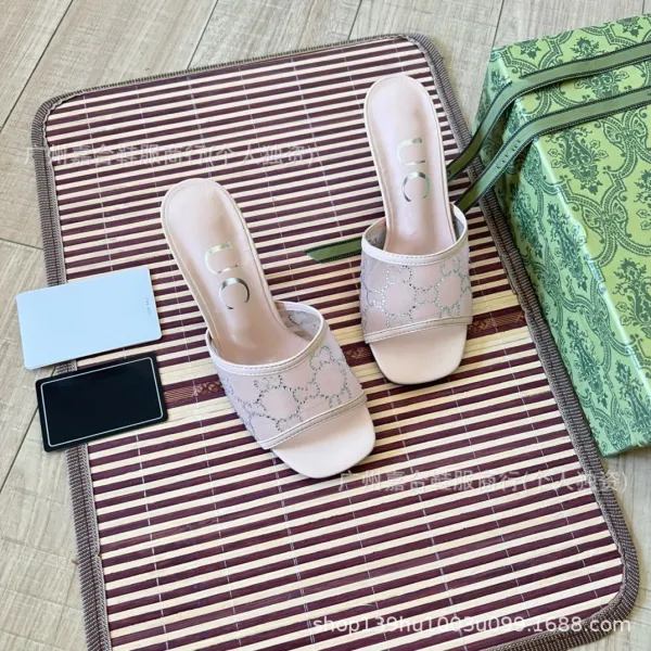 Gucci Marmont Slide Sandals Beige Mesh Heeled Slippers - 11