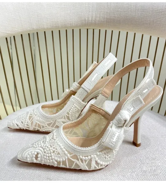 Dior J'Adior Lace Slingback Kitten Heels Beige - 11