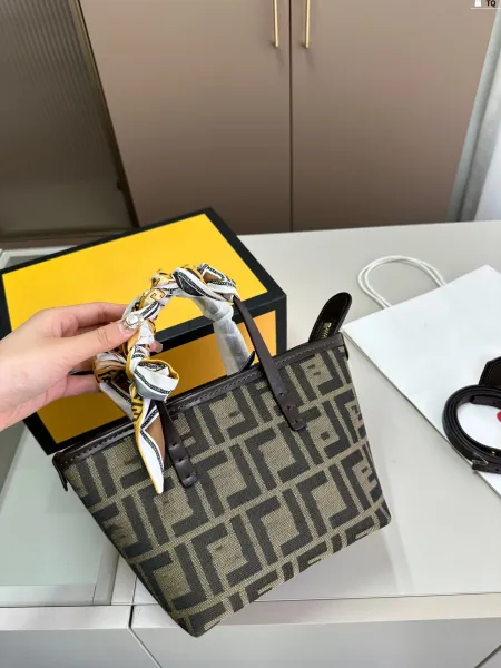 Fendi Zucca Pattern Mini Tote Bag Beige and Brown Handbag - 5