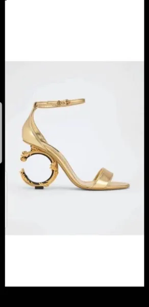 Versace Chain-Link Ankle Strap Heels in Red, Black, and Beige - 5